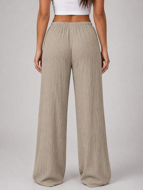 Women's Crinkle Wide Leg Trousers – Drawstring Waist