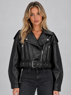 Cropped Biker Jacket – Belted Zip Motorcycle Style