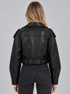 Cropped Biker Jacket – Belted Zip Motorcycle Style
