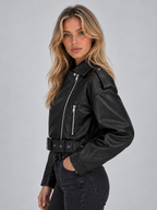 Cropped Biker Jacket – Belted Zip Motorcycle Style