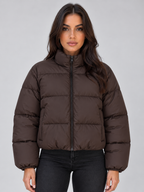 Cropped Puffer Jacket – High Neck Full Zip Padded Coat