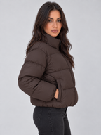 Cropped Puffer Jacket – High Neck Full Zip Padded Coat