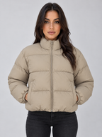 Cropped Puffer Jacket – High Neck Full Zip Padded Coat