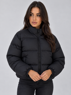 Cropped Puffer Jacket – High Neck Full Zip Padded Coat