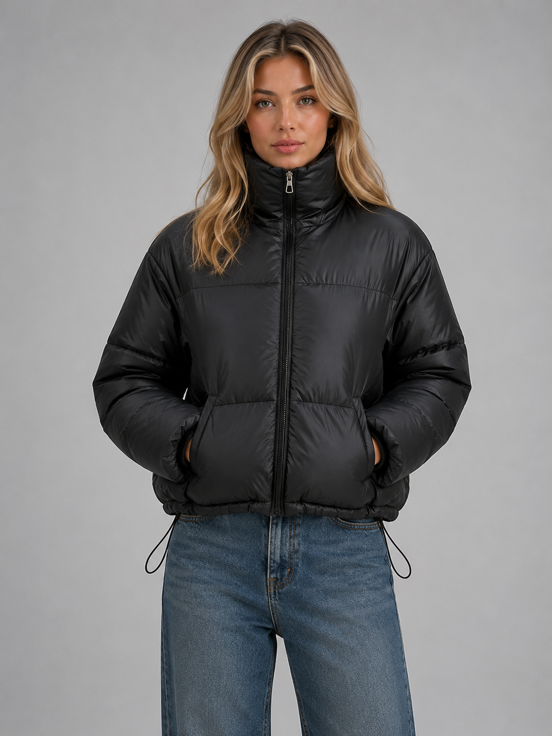 Cropped Puffer Jacket – High Neck Quilted Coat