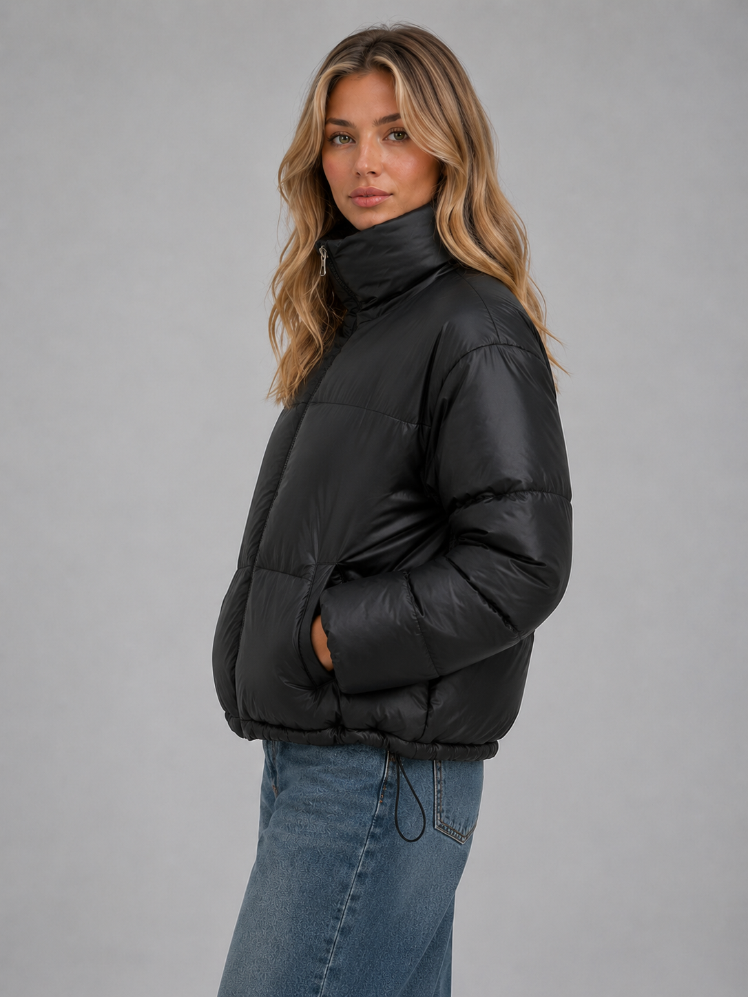 Cropped Puffer Jacket – High Neck Quilted Coat