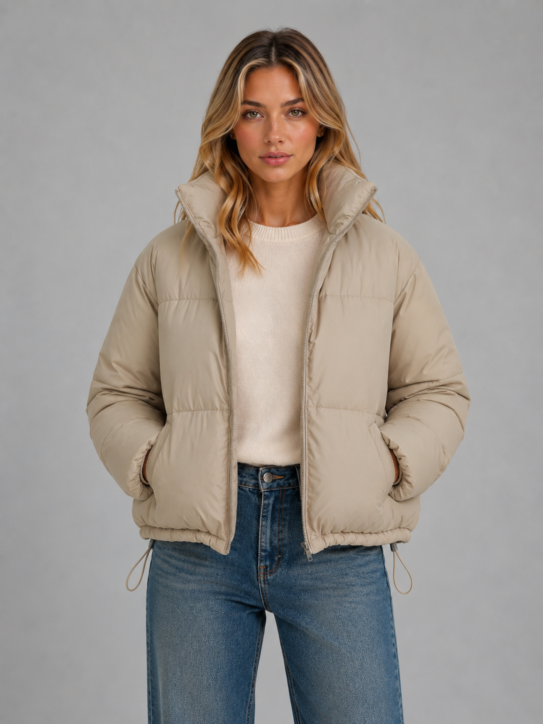 Cropped Puffer Jacket – High Neck Quilted Coat