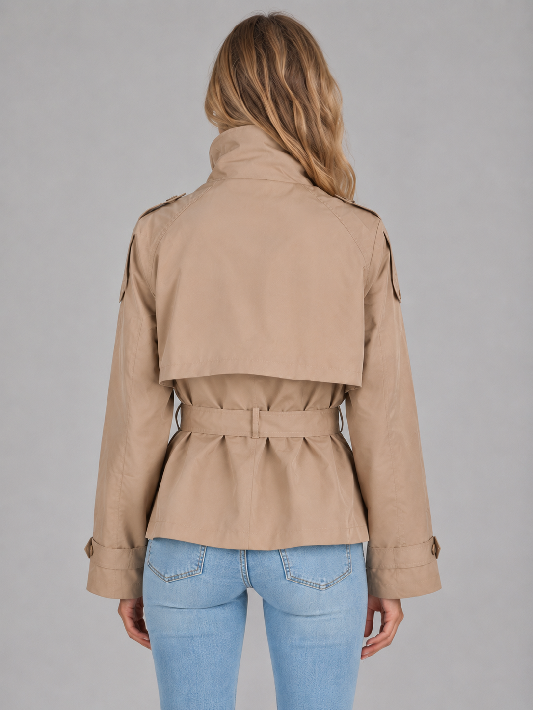 Cropped Trench Jacket – Belted Double Breasted Coat