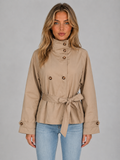 Cropped Trench Jacket – Belted Double Breasted Coat