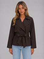 Cropped Trench Jacket – Double Breasted Tie Waist Coat