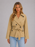 Cropped Trench Jacket – Double Breasted Tie Waist Coat