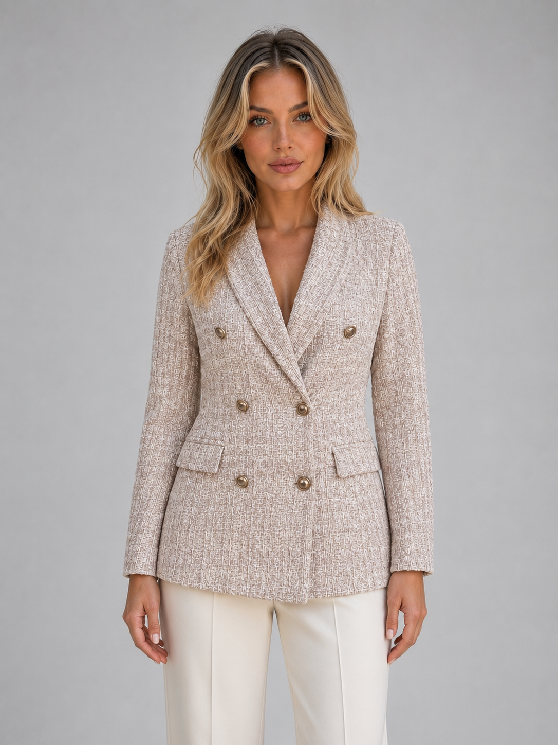 Double Breasted Tweed Blazer – Tailored Smart Jacket