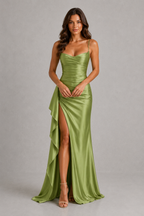 Draped Satin Maxi Dress