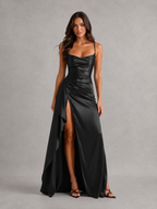Draped Satin Maxi Dress