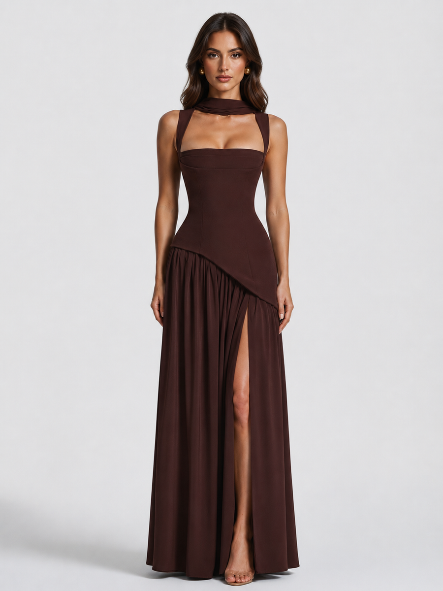 Draped Satin Maxi Dress
