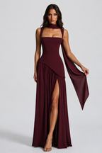 Draped Satin Maxi Dress