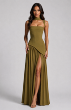 Draped Satin Maxi Dress