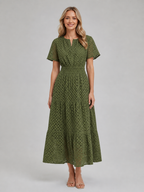 Eyelet A-Line Midi Dress