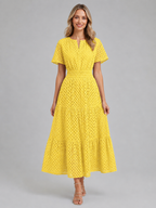 Eyelet A-Line Midi Dress