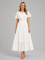 Eyelet A-Line Midi Dress