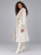 Faux Fur Collar Coat – Belted Double Breasted Long Winter Coat