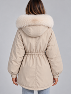 Faux Fur Collar Parka – Hooded Drawstring Winter Coat