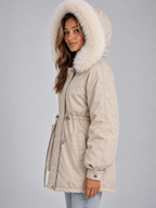 Faux Fur Collar Parka – Hooded Drawstring Winter Coat