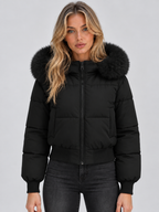 Faux Fur Collar Puffer Jacket – Full Zip Padded Winter Coat