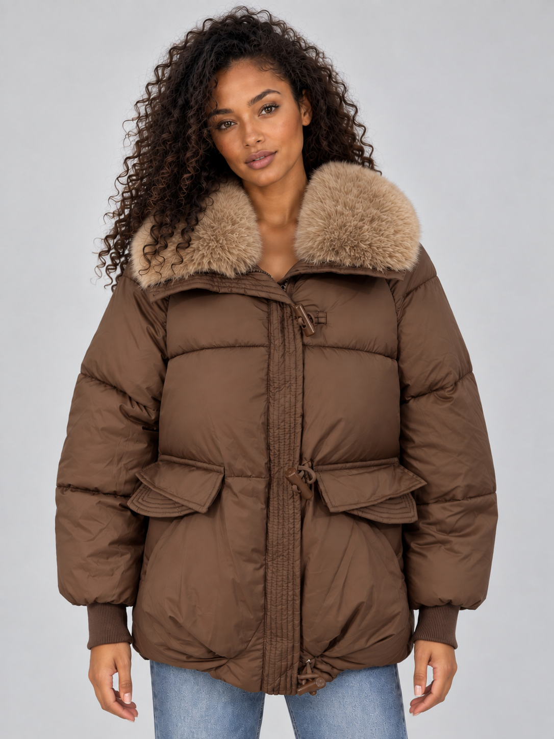 Faux Fur Collar Puffer Jacket – Padded Winter Coat