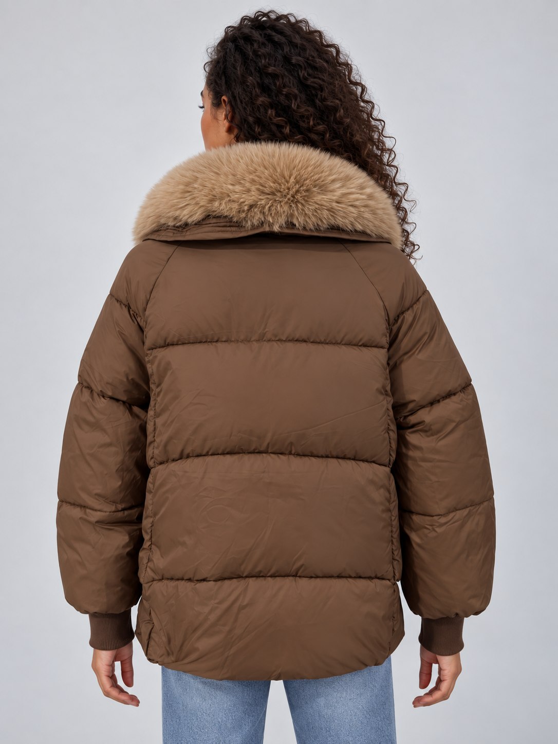 Faux Fur Collar Puffer Jacket – Padded Winter Coat