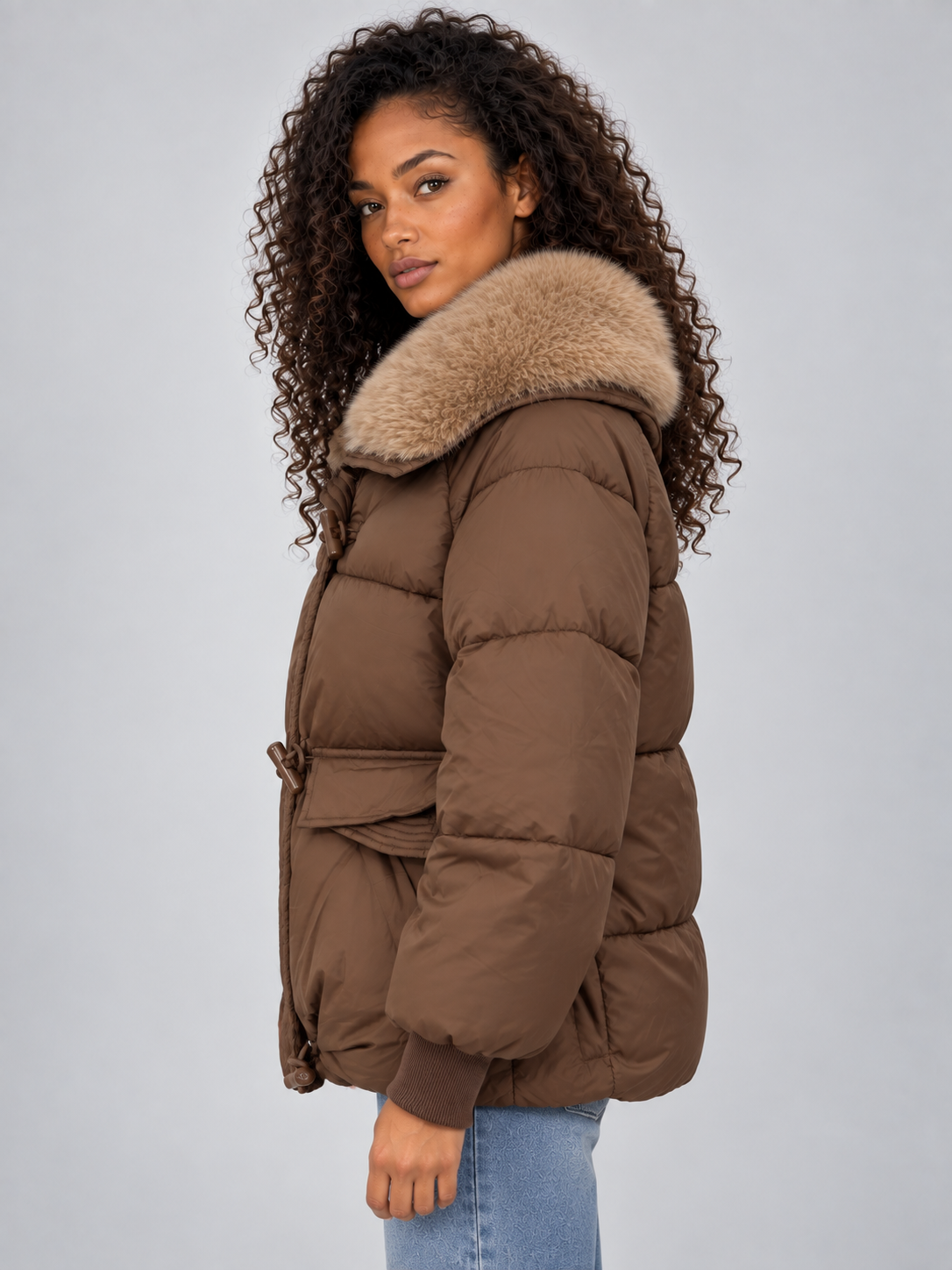 Faux Fur Collar Puffer Jacket – Padded Winter Coat