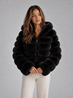 Faux Fur Hooded Jacket – Cropped Plush Winter Coat