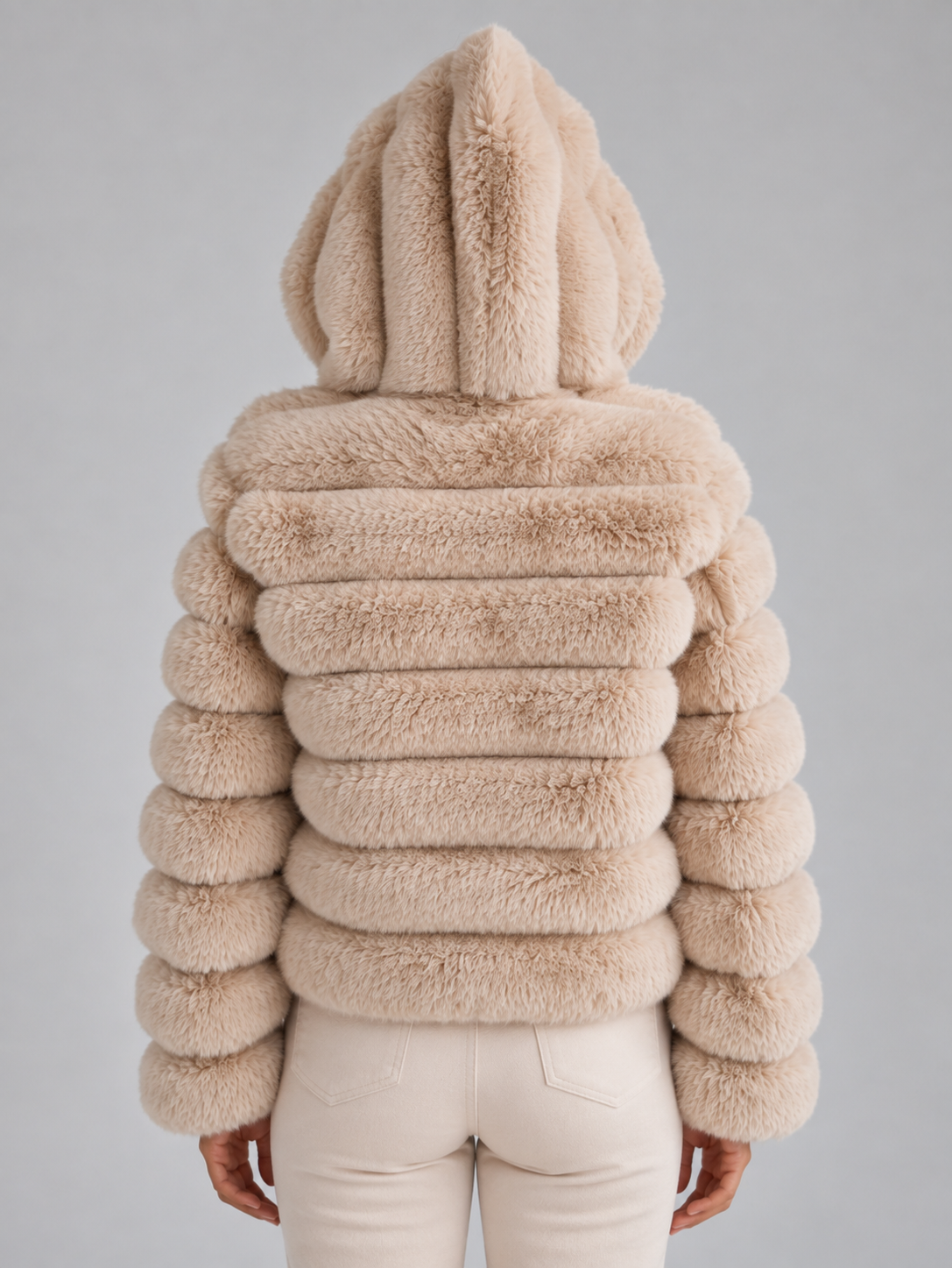 Faux Fur Hooded Jacket – Cropped Plush Winter Coat