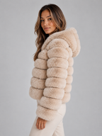 Faux Fur Hooded Jacket – Cropped Plush Winter Coat
