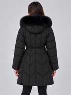 Faux Fur Hooded Puffer Coat – Quilted Drawstring Winter Parka Jacket