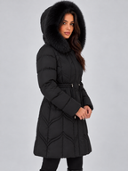 Faux Fur Hooded Puffer Coat – Quilted Drawstring Winter Parka Jacket