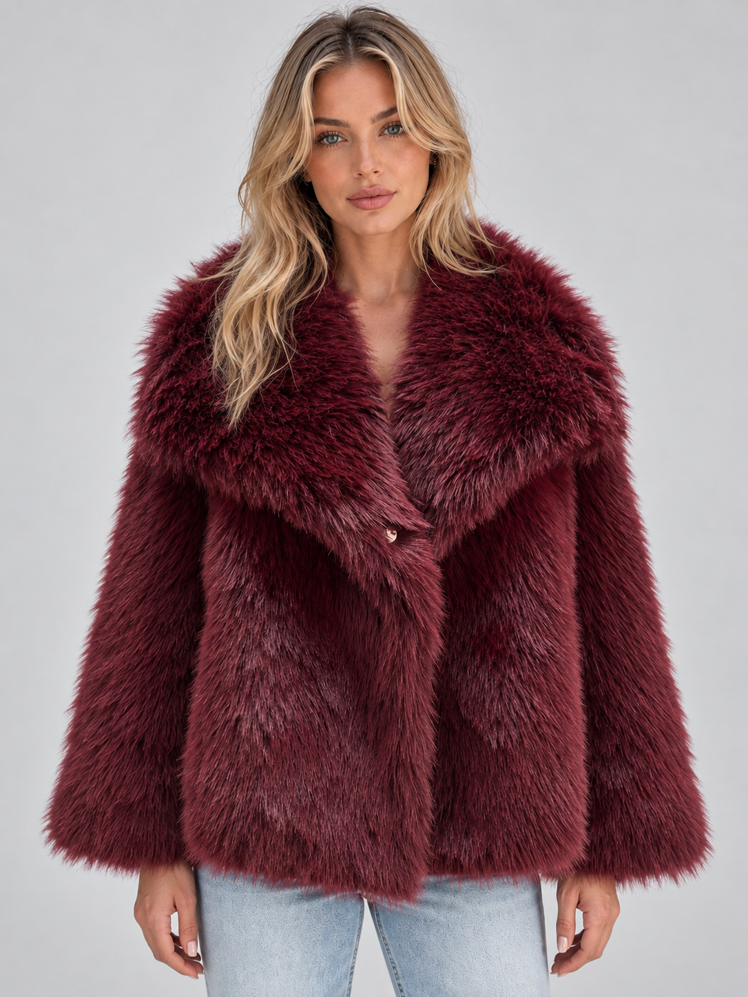 Faux Fur Jacket – Plush Oversized Collar Winter Coat
