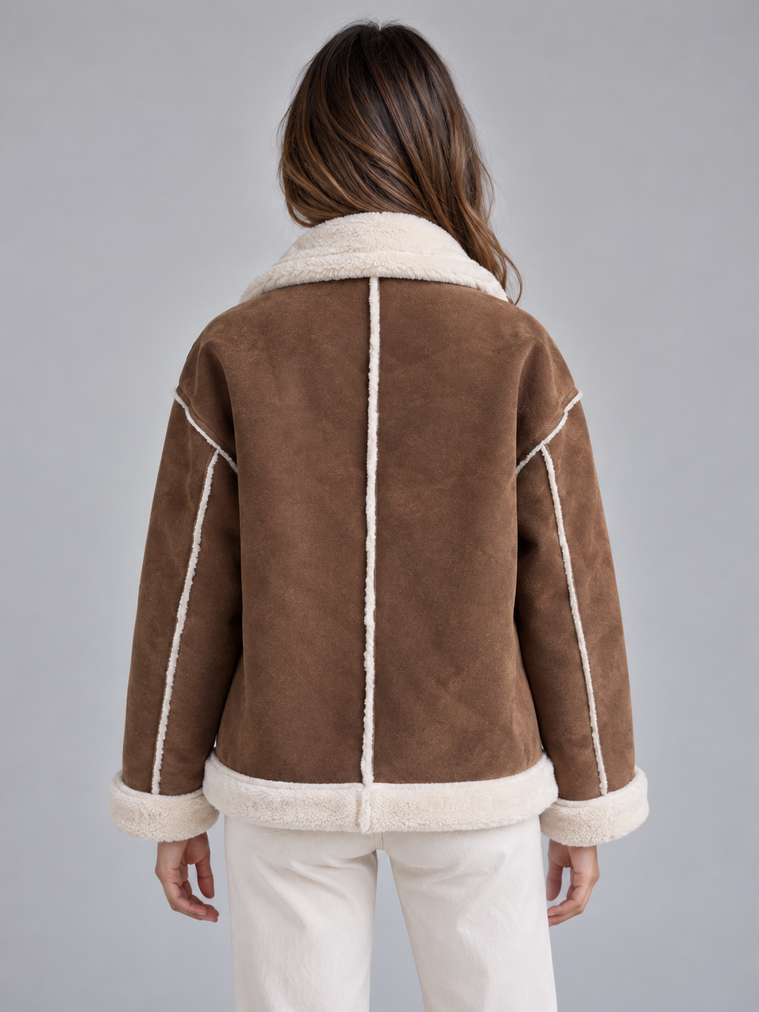 Faux Shearling Suede Look Jacket – Aviator Style Coat