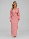Flattering Wrap Maxi Dress – V-Neck Ruched Long Sleeve