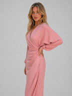 Flattering Wrap Maxi Dress – V-Neck Ruched Long Sleeve