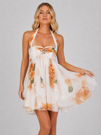 Floral Chiffon Halter Mini Dress
