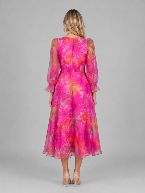 Women's Floral Chiffon Midi Dress – Summer Occasion Style