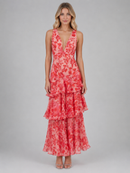 Floral Chiffon Ruffle Maxi Dress