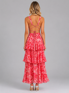 Floral Chiffon Ruffle Maxi Dress