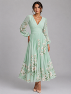 Floral Chiffon V-Neck Midi Dress