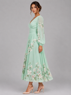Floral Chiffon V-Neck Midi Dress