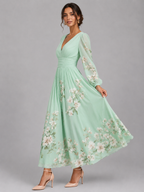 Floral Chiffon V-Neck Midi Dress