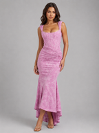 Floral Asymmetrical Corset Maxi Dress