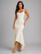 Floral Asymmetrical Corset Maxi Dress