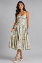 Floral Sweetheart Corset Midi Dress